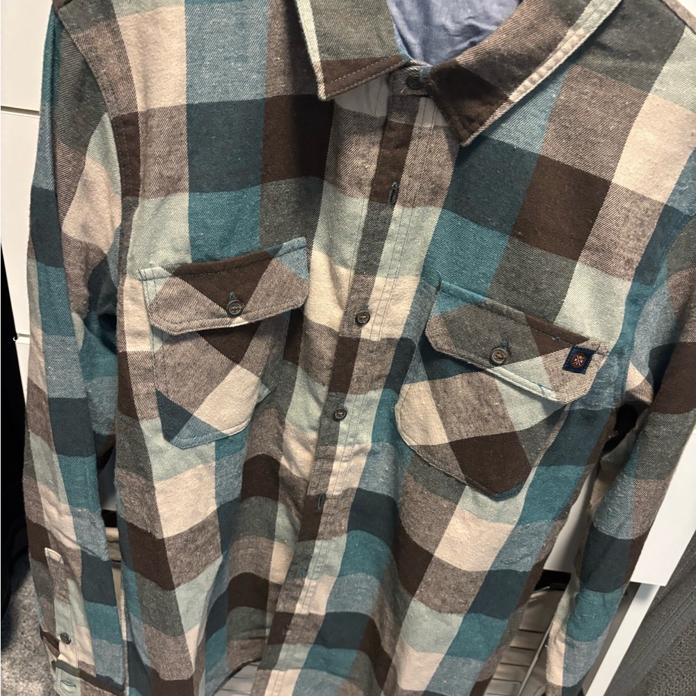 Casual Men's Checkered Shirt - Teal and Brown